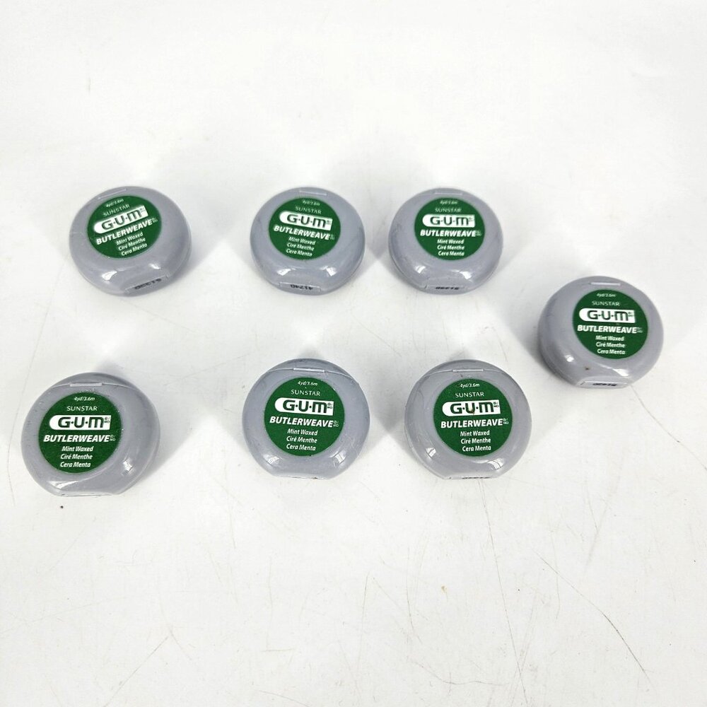 Sunstar GUM ButlerWeave Dental Floss Lot 7 Mint Waxed 4yd 3.6m Gray Travel Size
